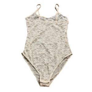 90s European Vintage C&A Floral Lace Bodysuit (Champagne) Size Small